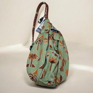 KAVU Rope Bag Cotton Canvas Sling Backpack Palm Tree Tropical Sage Green New